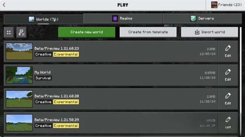 Giao diện Play thân thiện, dễ sử dụng trong Minecraft 1.21.51 APK